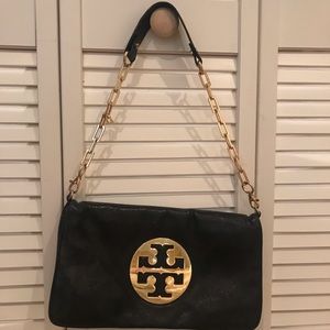 Tory Burch black shoulder evening bag.